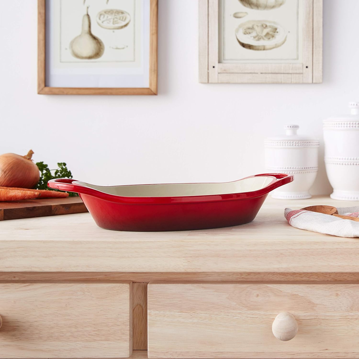 Lodge 2 Quart Enameled Cast Iron Oval Caserole – Dual Handles – Oven Safe up to 500° F or on Stovetop - Use to Marinate, Cook, Bake, Refrigerate and Serve – Red - Image 5