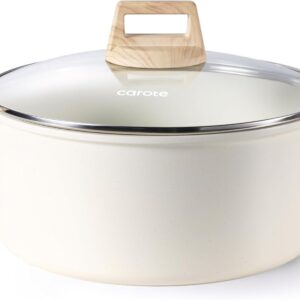 CAROTE 6 Qt Nonstick Stock Pot with Lid Soup Pot, 6 Quart Casserole with Lid, Easy to Clean Non Stick Cooking Pot Cookware PFOA Free, White Granite