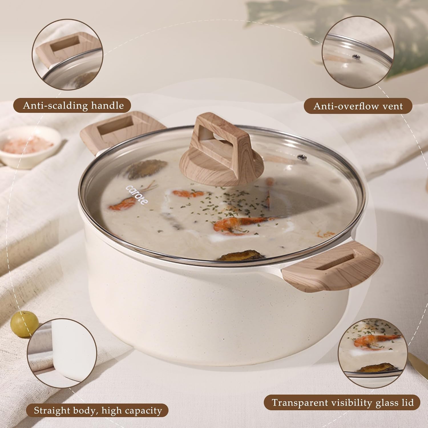 CAROTE 6 Qt Nonstick Stock Pot with Lid Soup Pot, 6 Quart Casserole with Lid, Easy to Clean Non Stick Cooking Pot Cookware PFOA Free, White Granite - Image 6