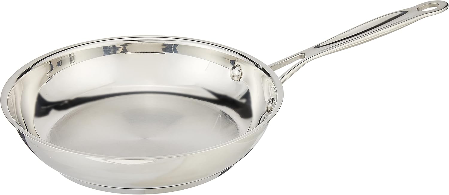 Cuisinart 8-Inch Open Skillet, Stainless Steel Skillet, Large Kitchen Pan, Dishwasher Safe, Compatible with Induction, Electric, Gas Cooktops, Oven Safe Saucepan, Cool Grip Handles