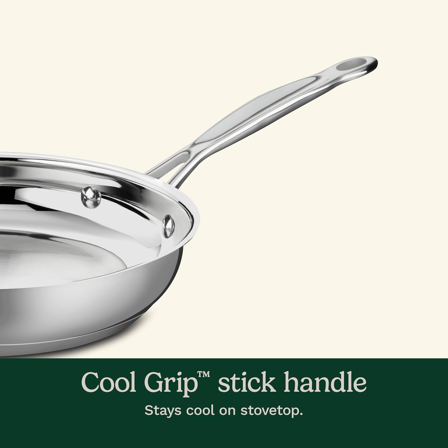 Cuisinart 8-Inch Open Skillet, Stainless Steel Skillet, Large Kitchen Pan, Dishwasher Safe, Compatible with Induction, Electric, Gas Cooktops, Oven Safe Saucepan, Cool Grip Handles - Image 3