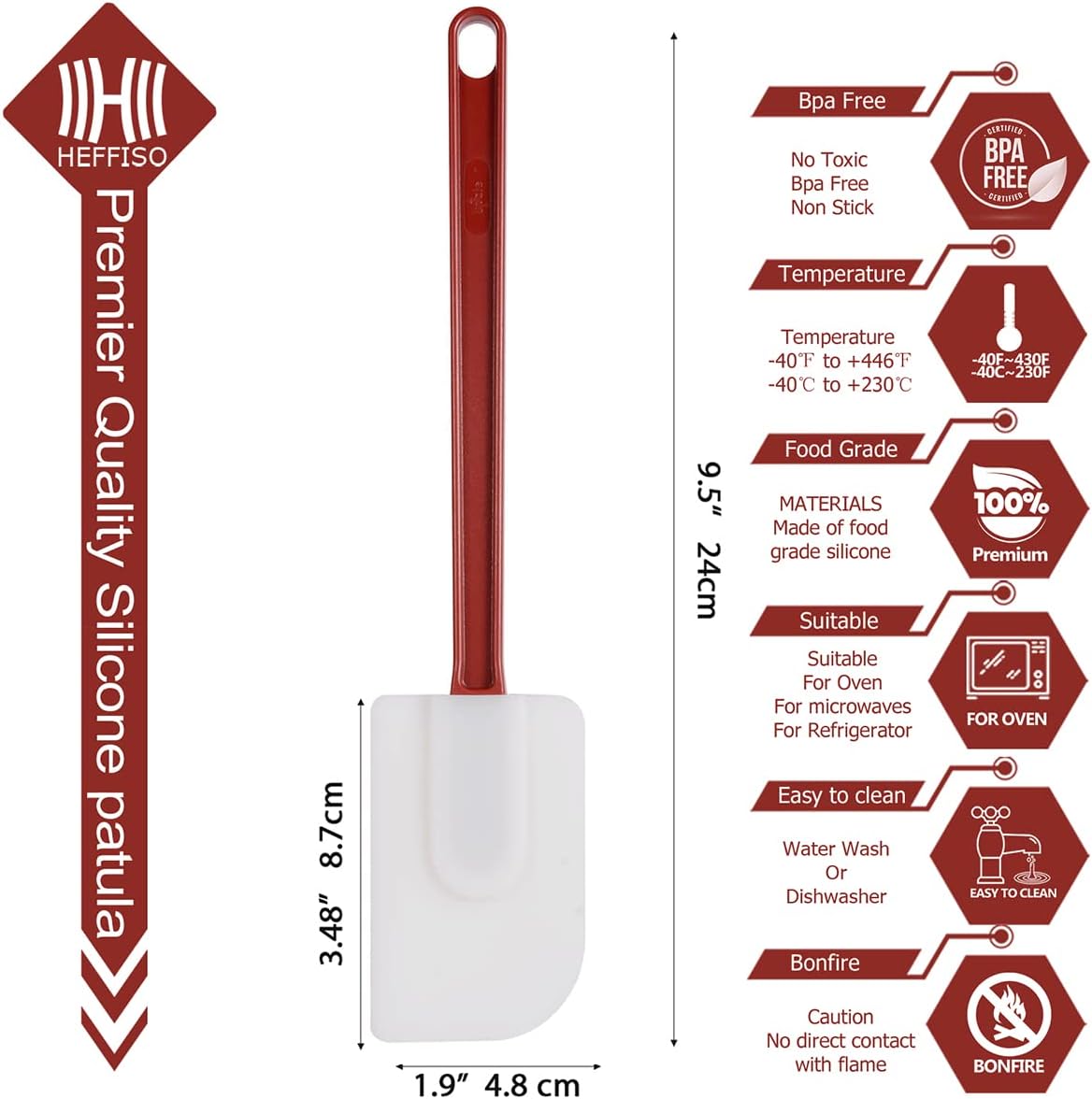 3 PCS Commercial Grade Heat Resistant Silicone Spatulas, 9.5-Inch Rubber Spatulas for Baking, Nonstick & BPA-Free - Image 8